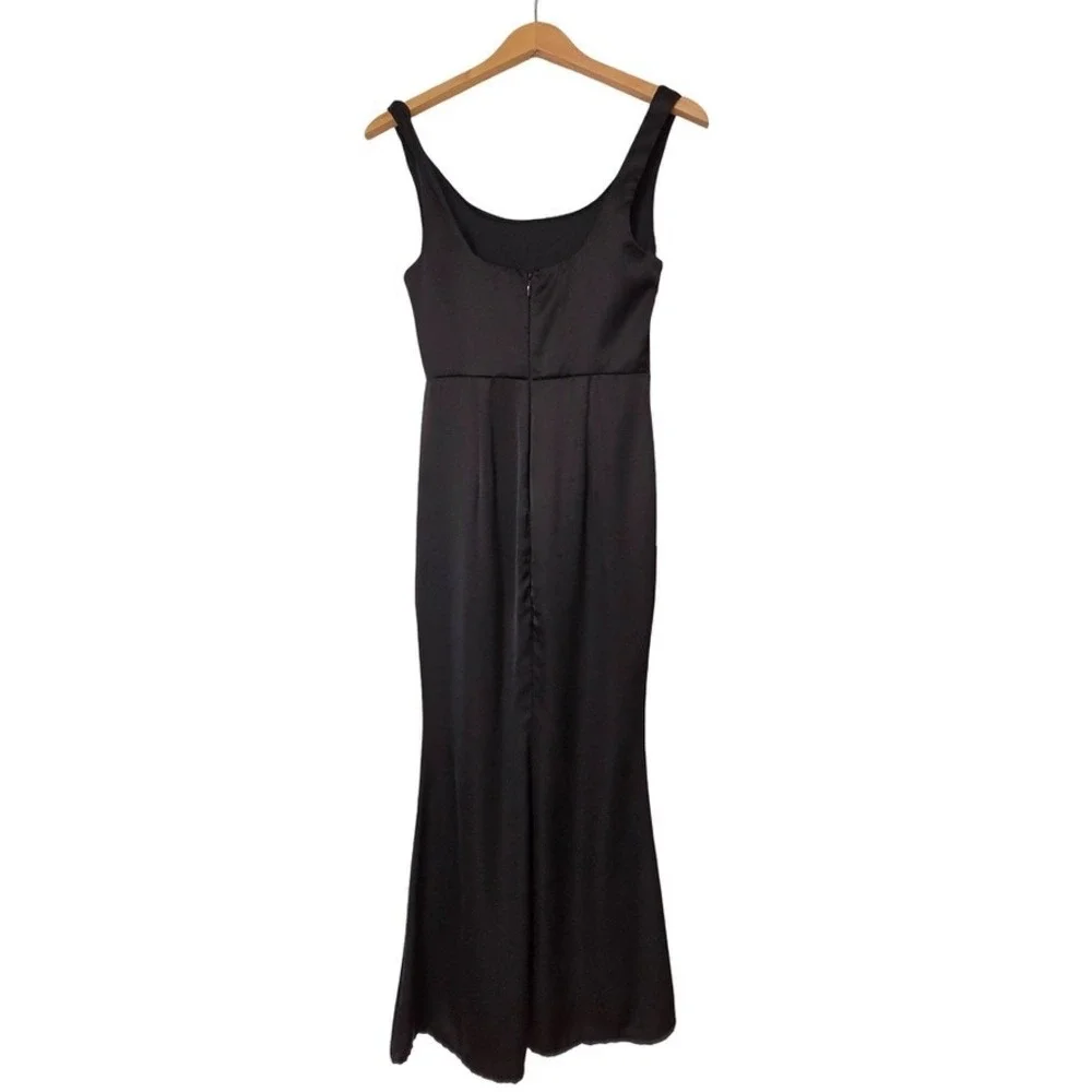 Formal Satin Dress Black Cowl Neck Side Slit Gown Women Small - Picture 3 of 6